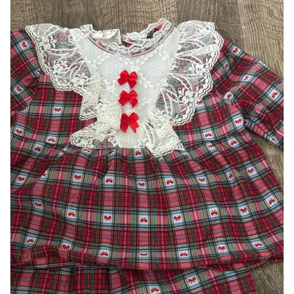 Vintage 90's Cassie Girls 2T Red Plaid‎ Pajama Set Lacy Accents